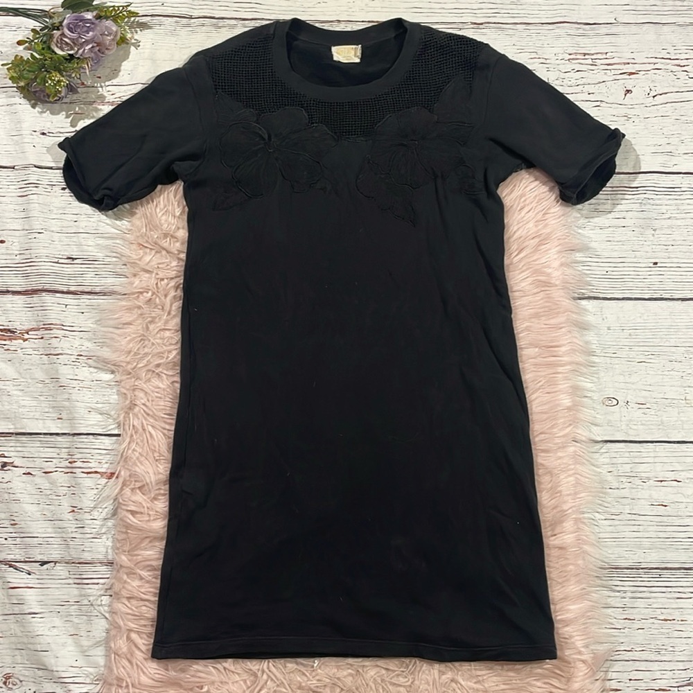 Nation LTD Crochet Floral Embroidered Sweatshirt Black Dress